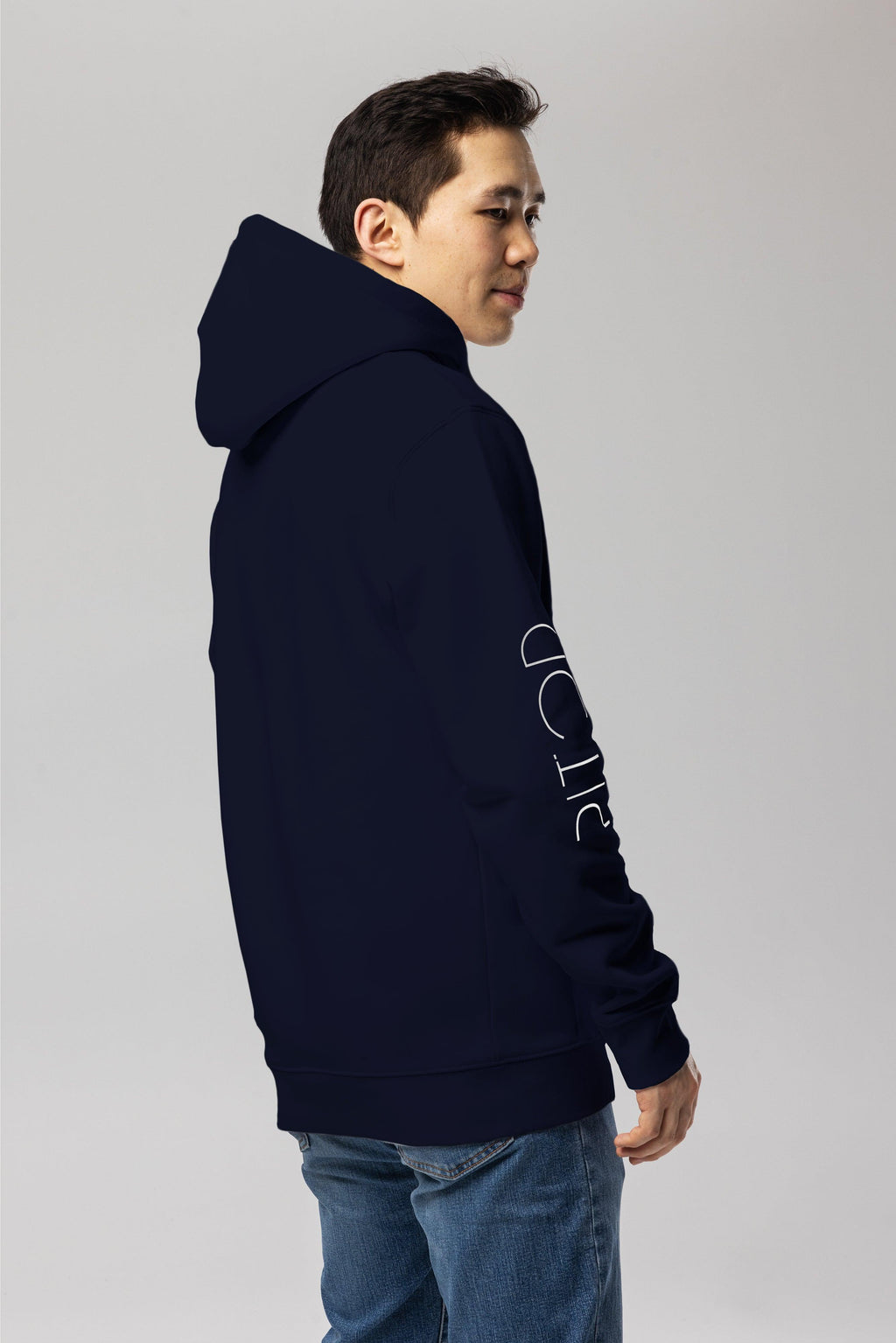 Organic Cotton Sleeve Hoodie in Navy