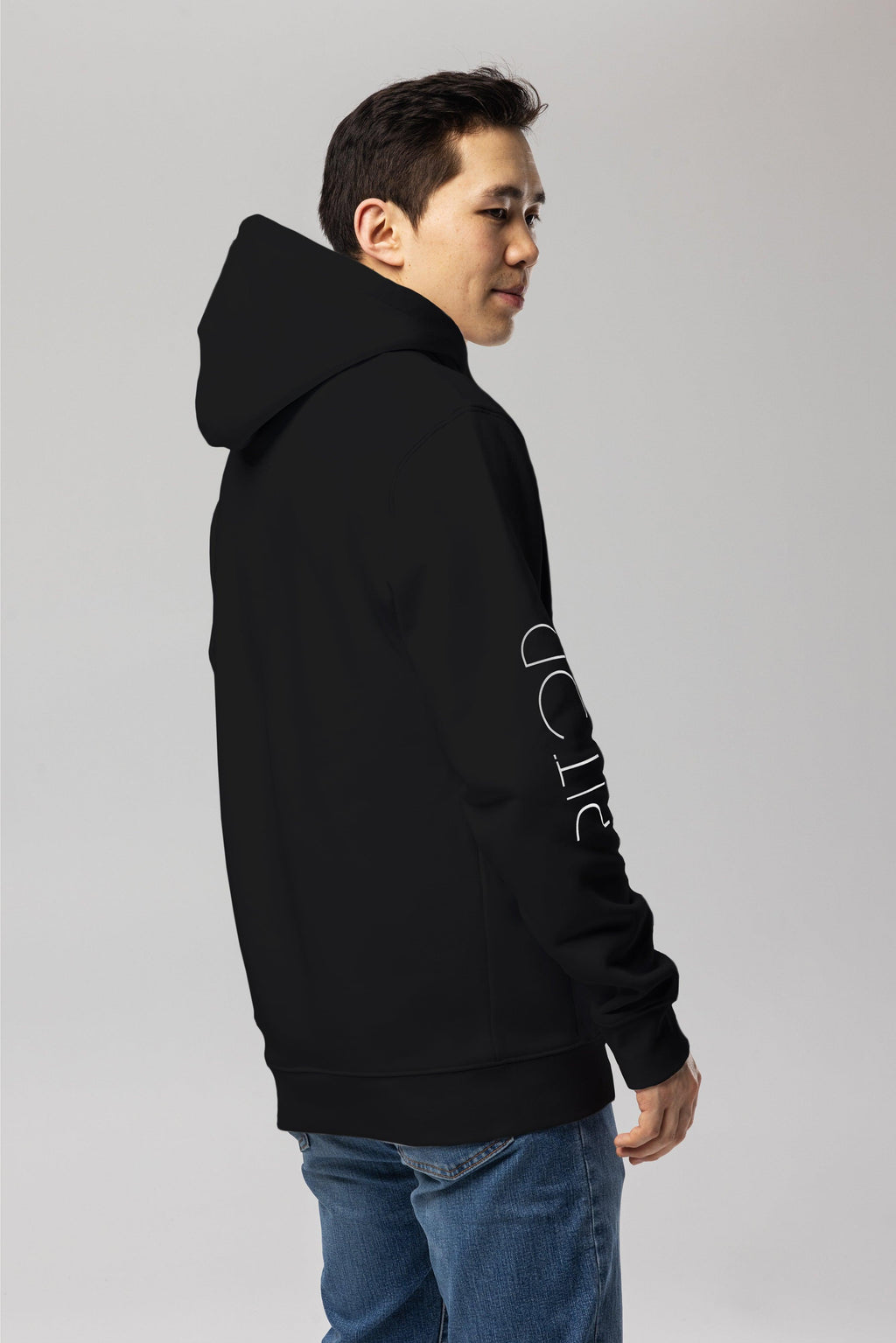 Organic Cotton Sleeve Hoodie in Black