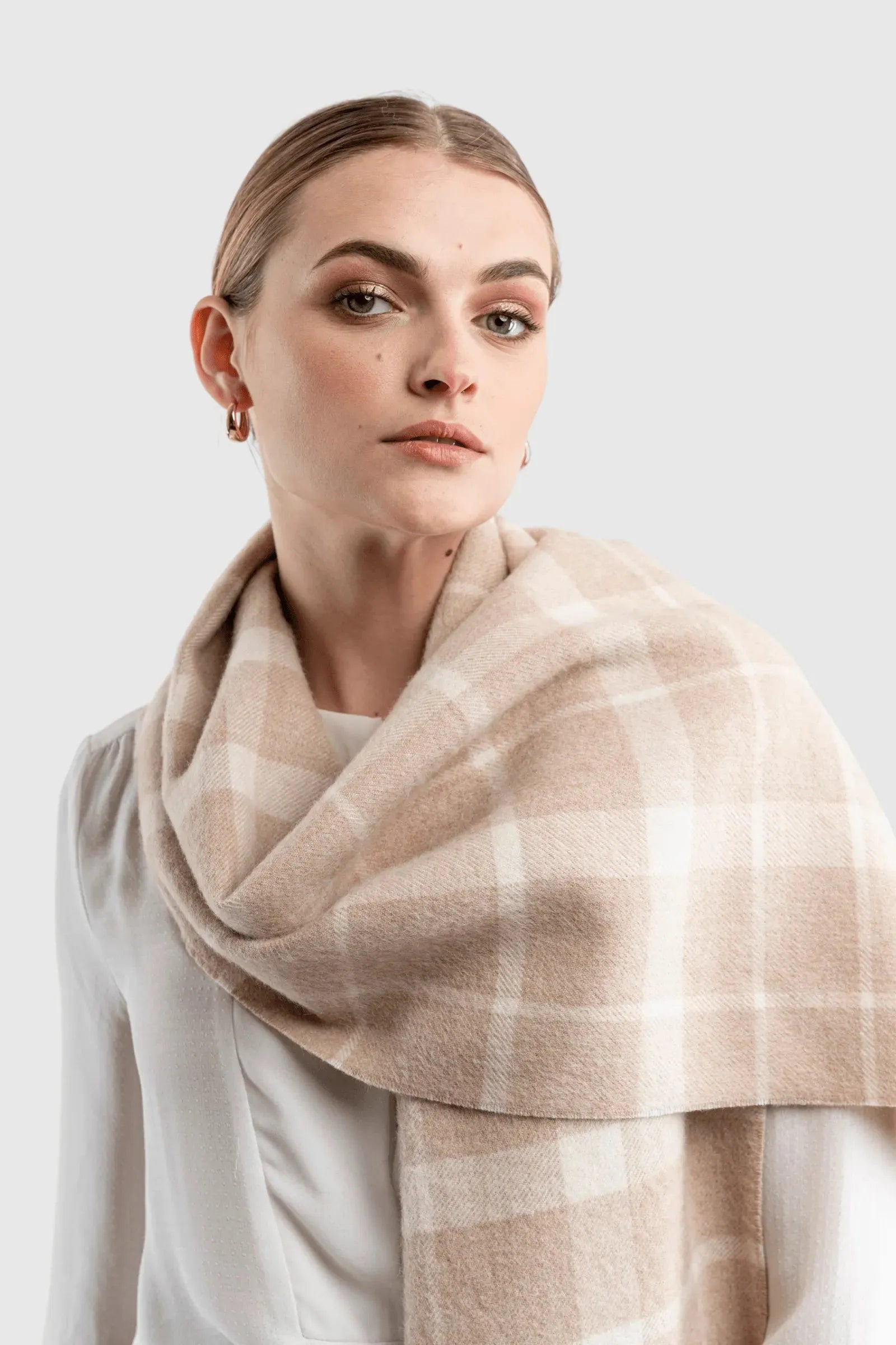 Alpaca Plaid Scarf in Natural Undyed Fibres
