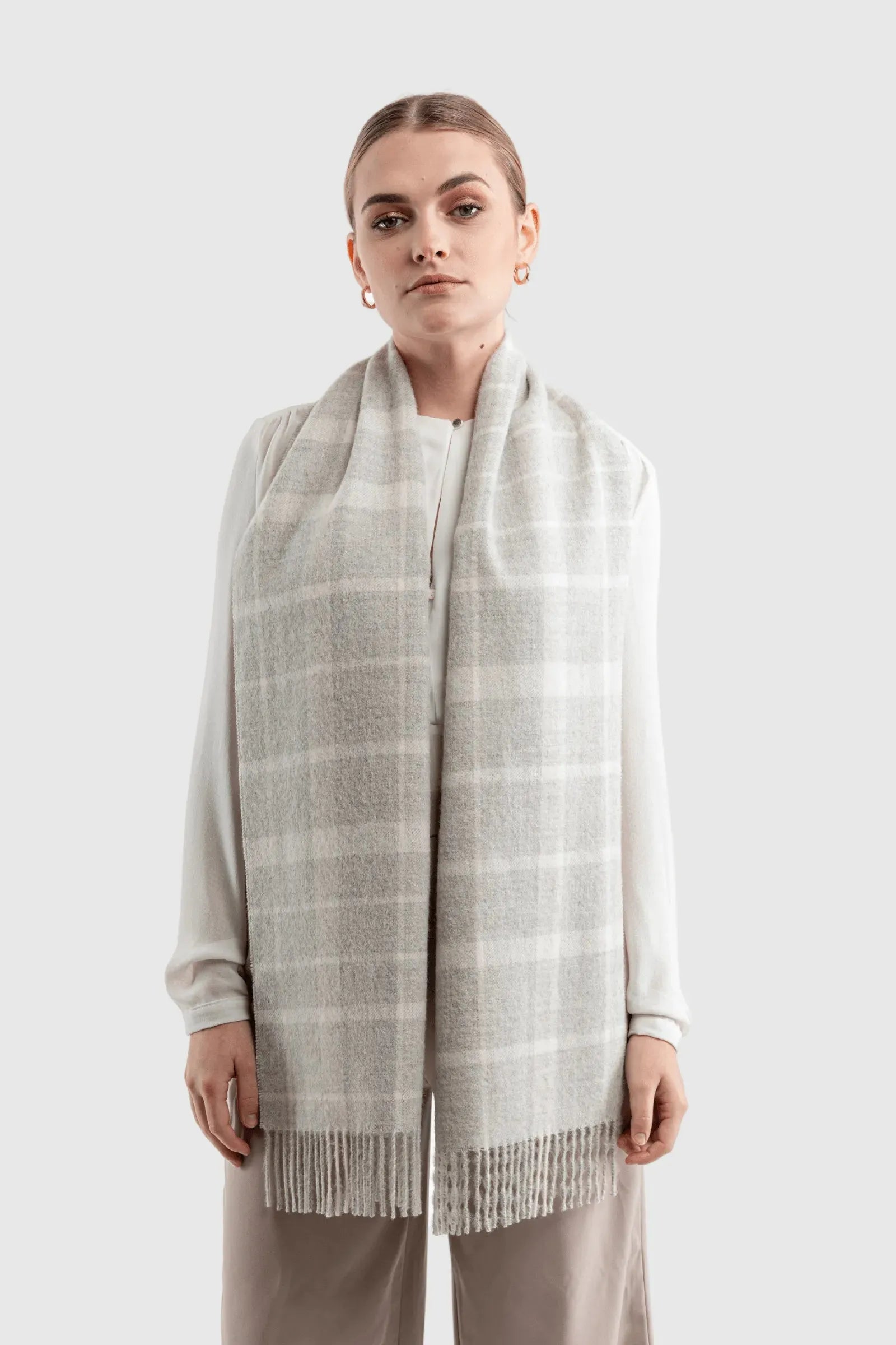 Alpaca Plaid Scarf in Natural Undyed Fibres