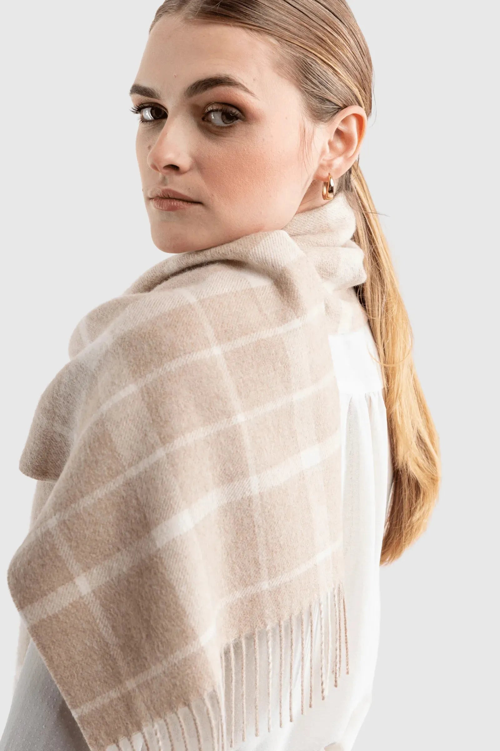 Alpaca Plaid Scarf in Natural Undyed Fibres