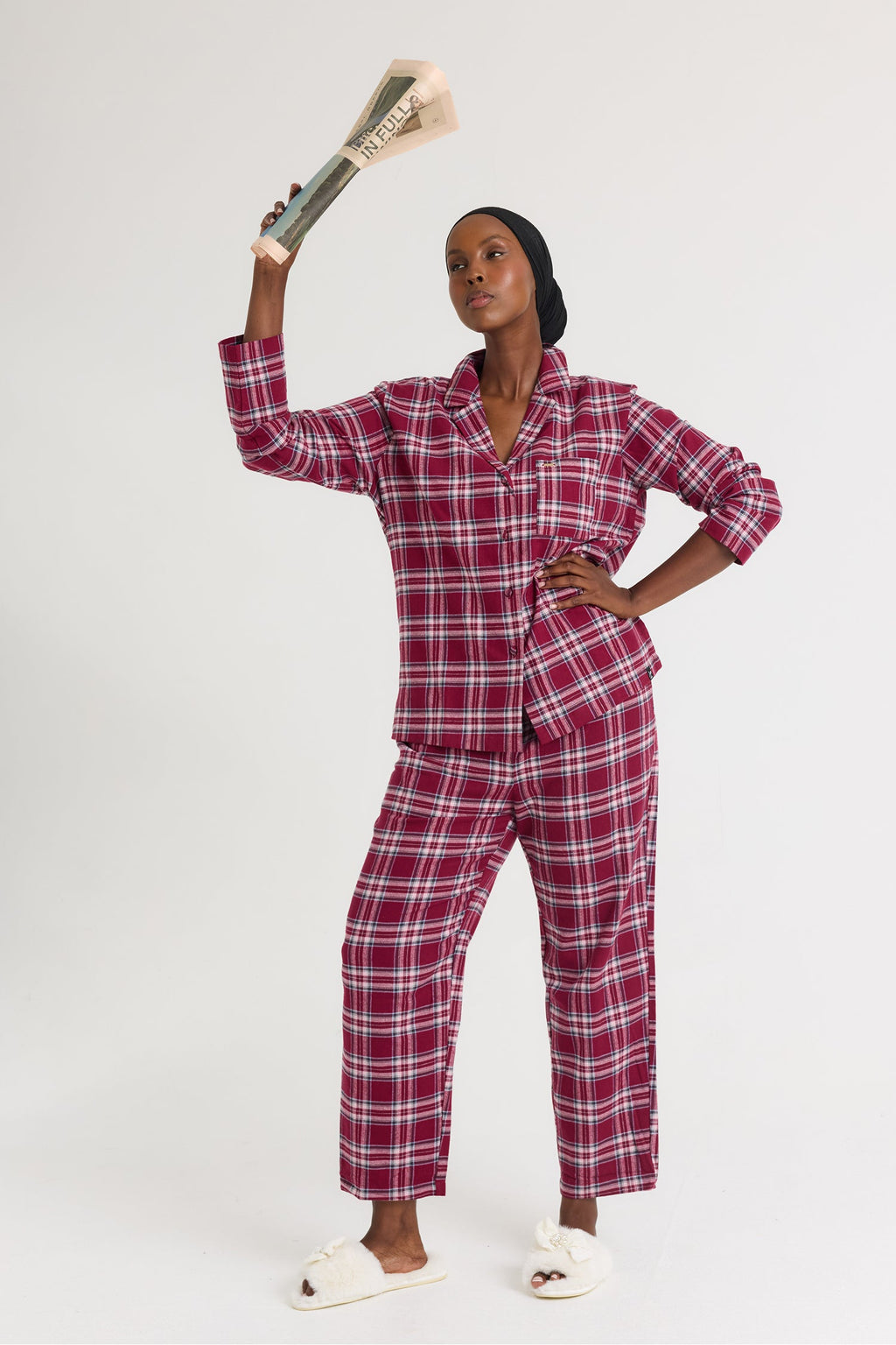 Plaid Long Pyjama Set in Bordeaux