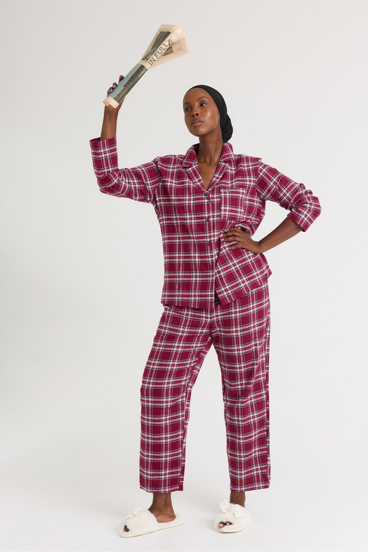 Plaid Long Pyjama Set in Bordeaux