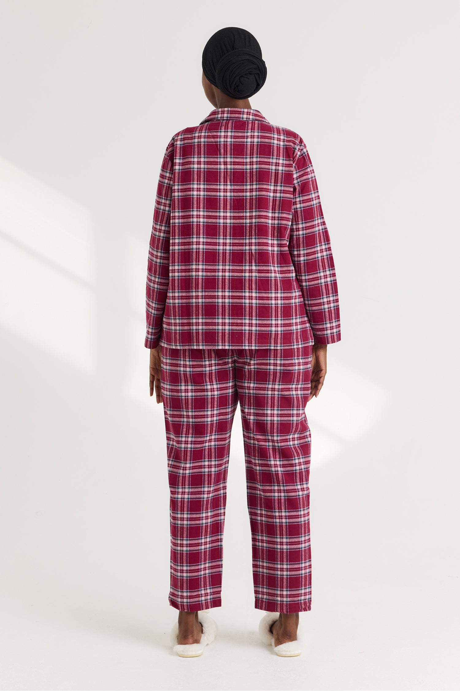 Plaid Long Pyjama Set in Bordeaux