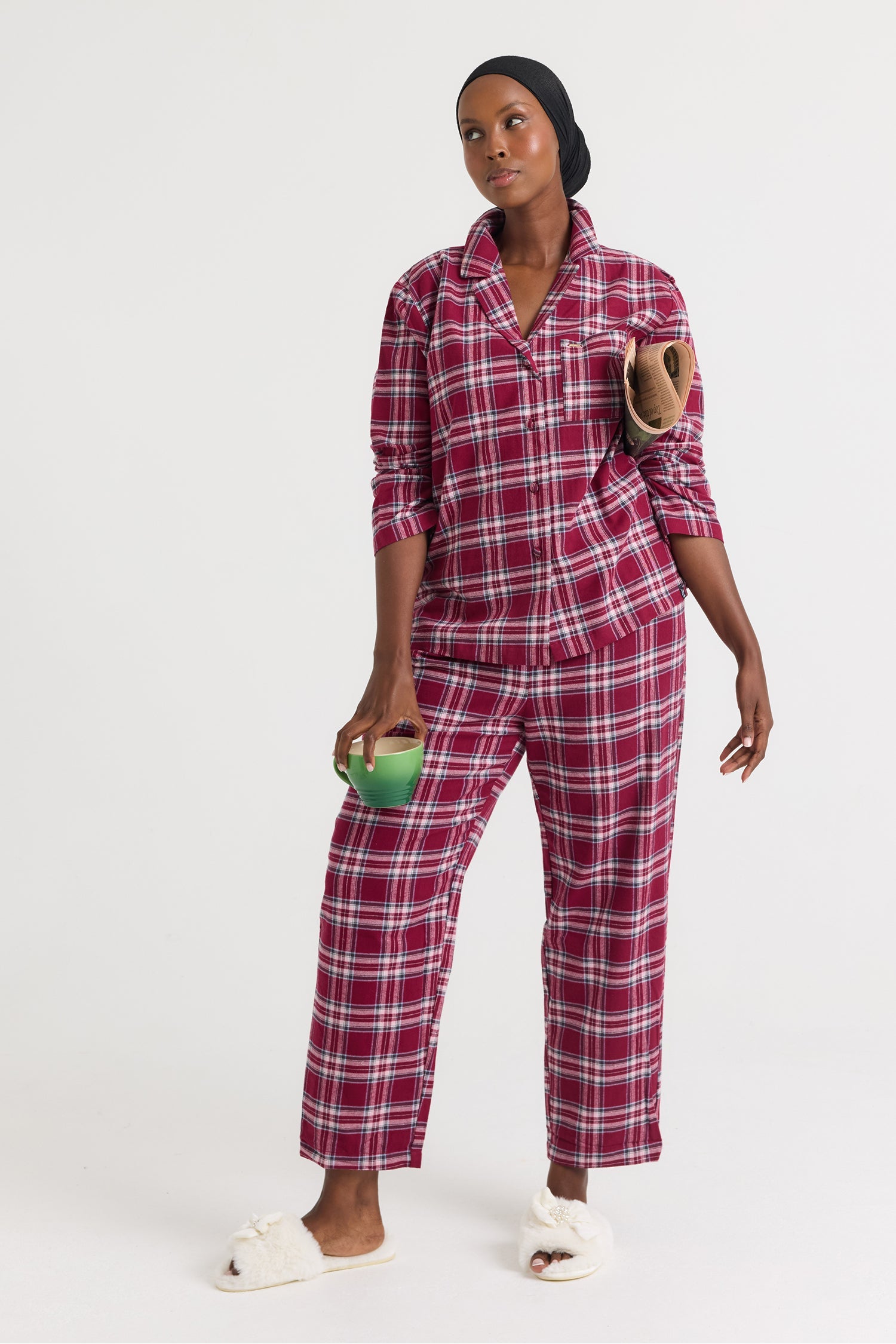 Plaid Long Pyjama Set in Bordeaux
