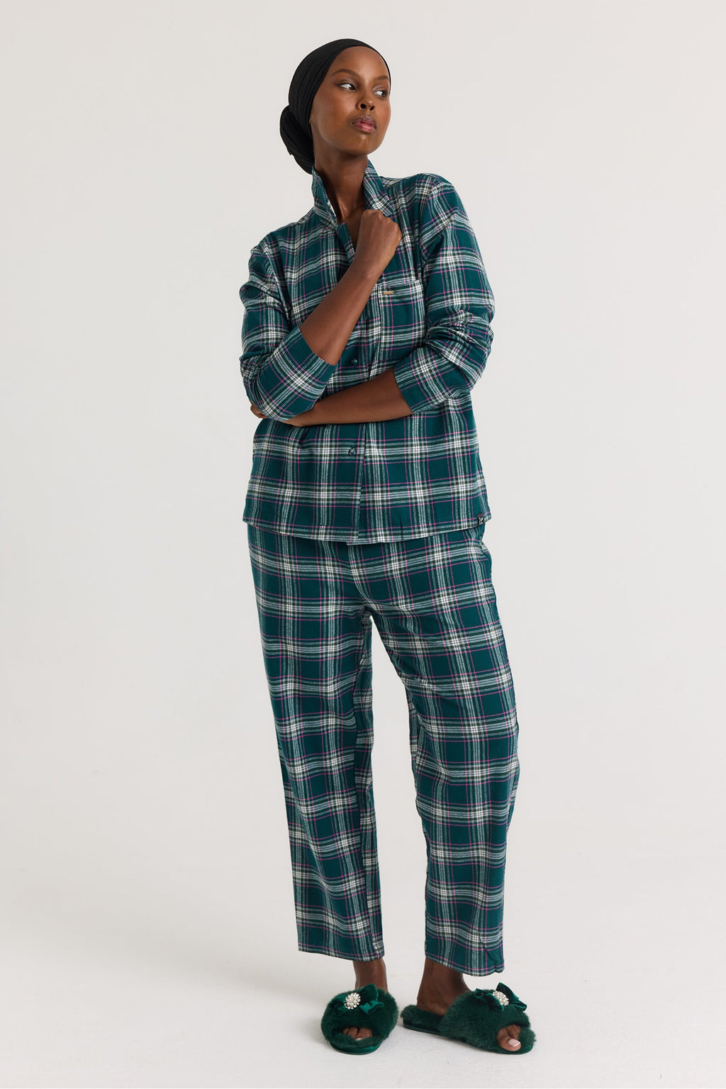 Plaid Long Pyjama Set in Green