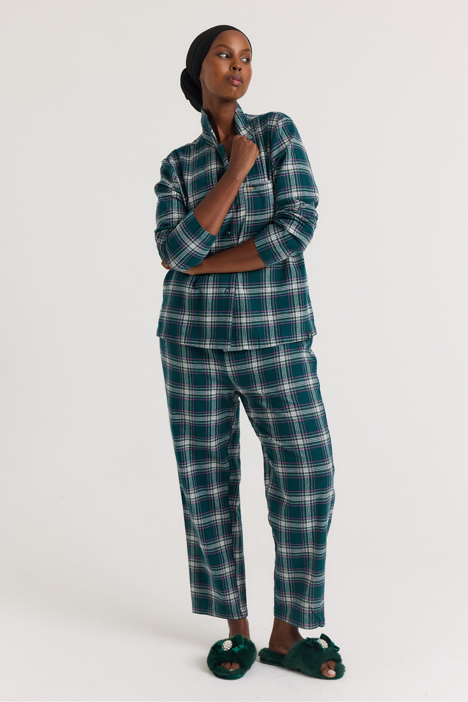 Plaid Long Pyjama Set in Green