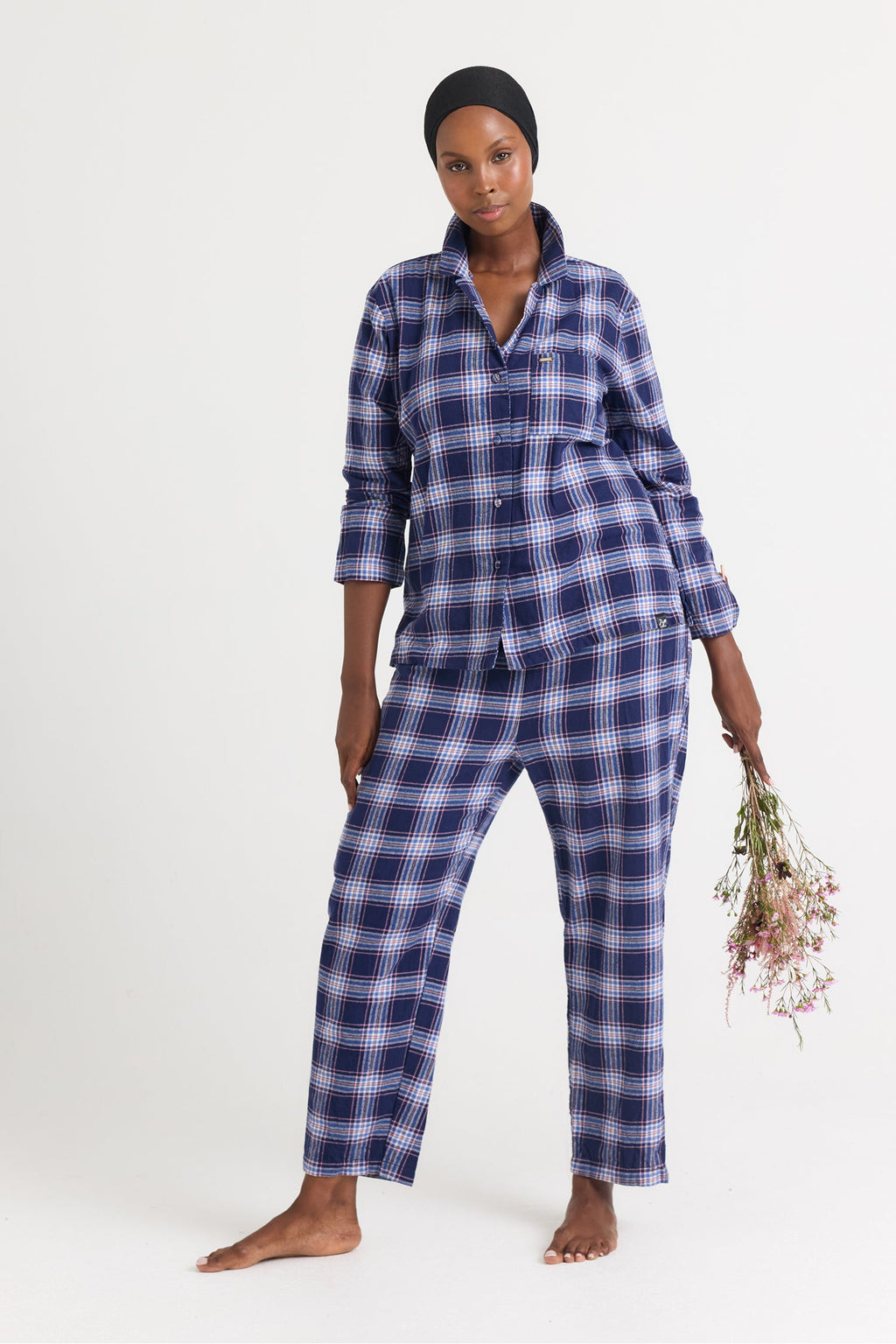 Plaid Long Pyjama Set in Midnight