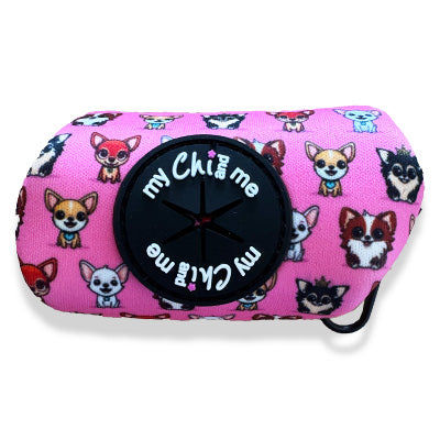 Hot Pink Chihuahua Print Poop Bag Holder with Secure Clip