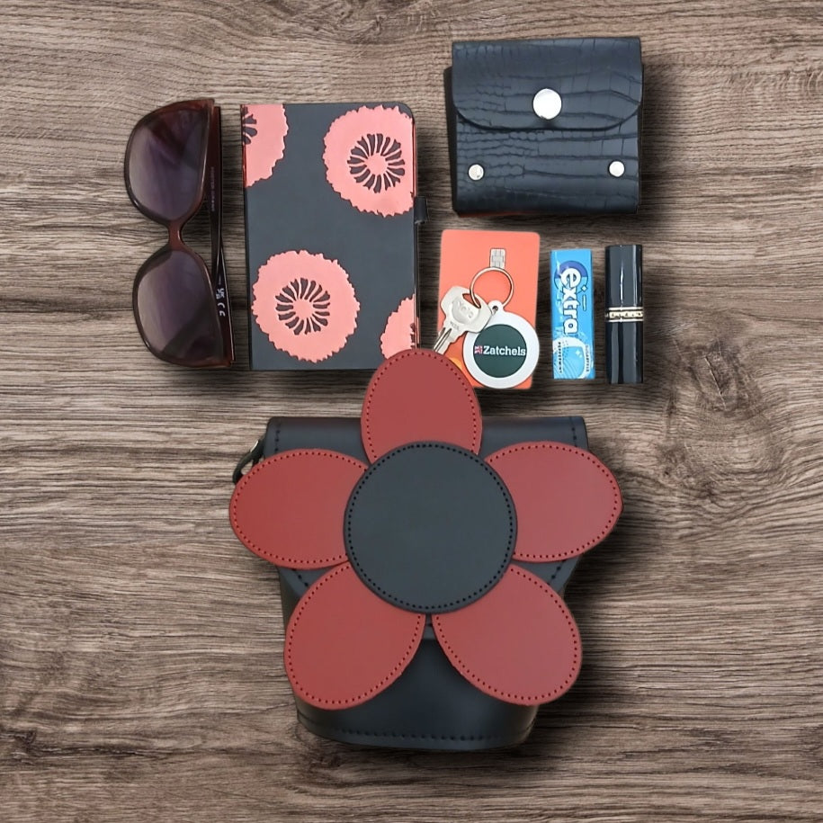 Handmade Leather Poppy Barrel Bag in Red