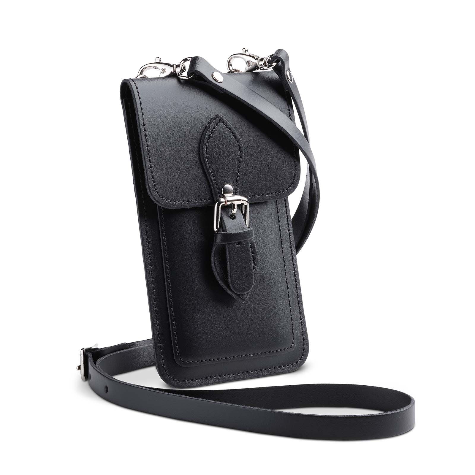 Handmade Leather Mobile Phone Pouch in Black