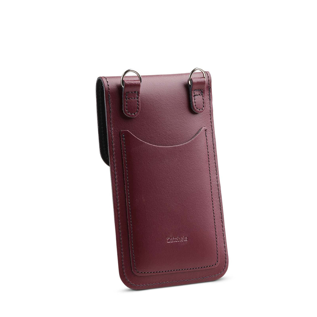 Handmade Leather Mobile Phone Pouch in Marsala Red