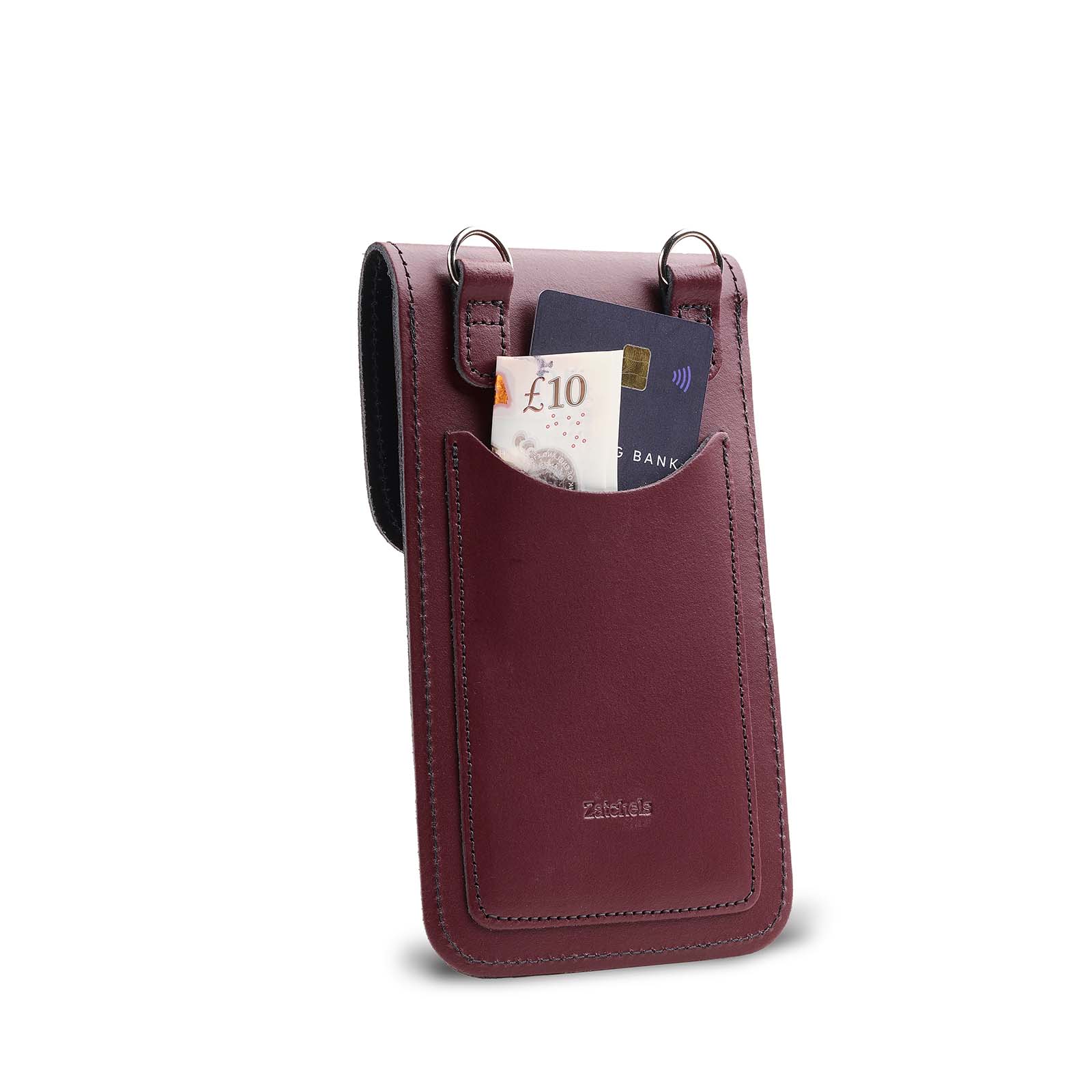 Handmade Leather Mobile Phone Pouch in Marsala Red