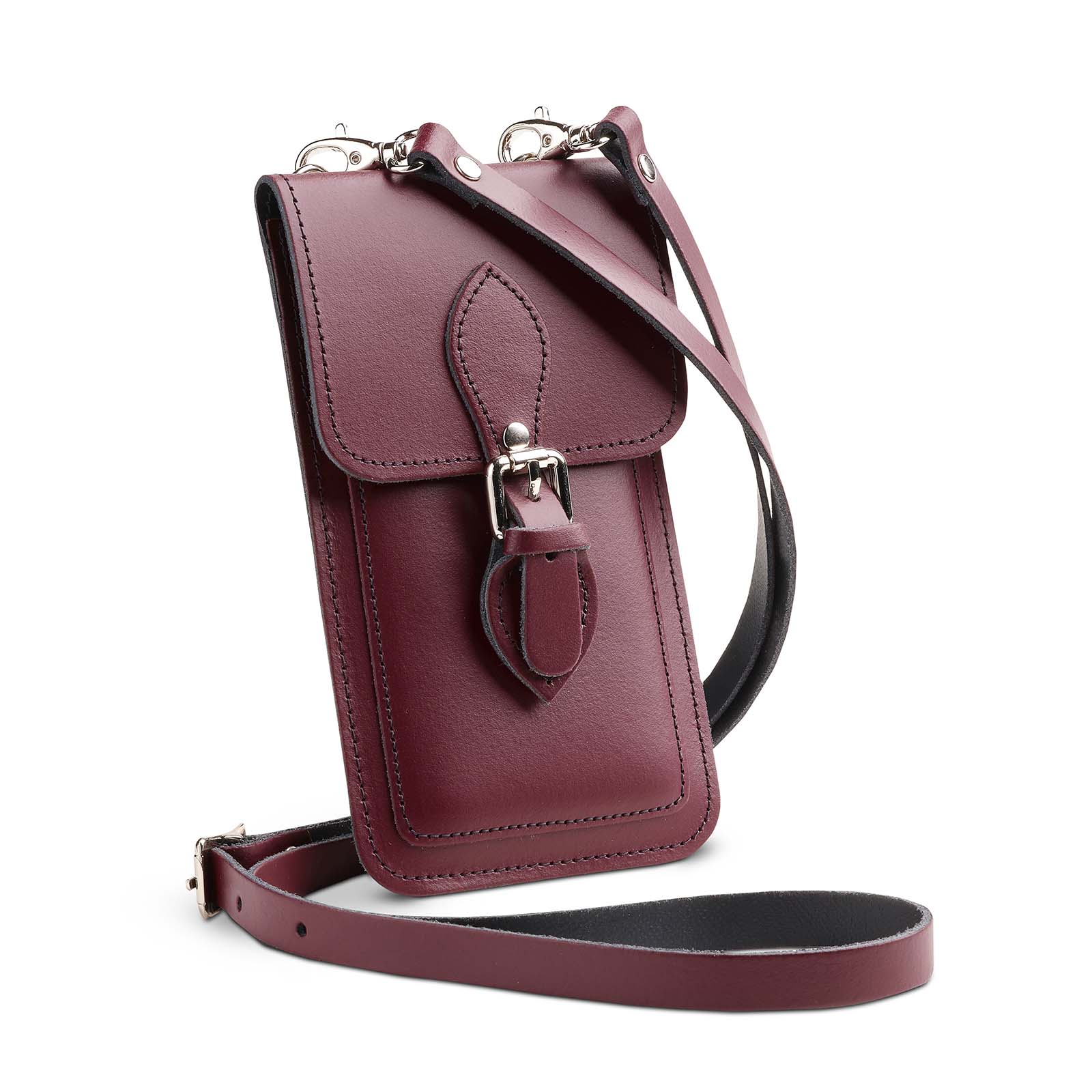 Handmade Leather Mobile Phone Pouch in Marsala Red