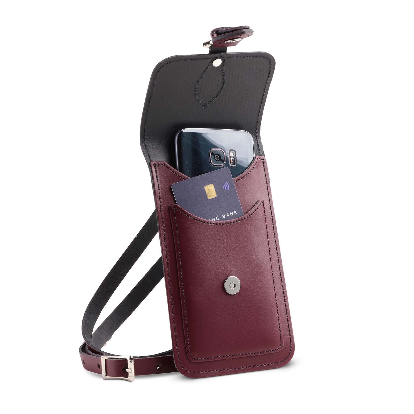 Handmade Leather Mobile Phone Pouch in Marsala Red