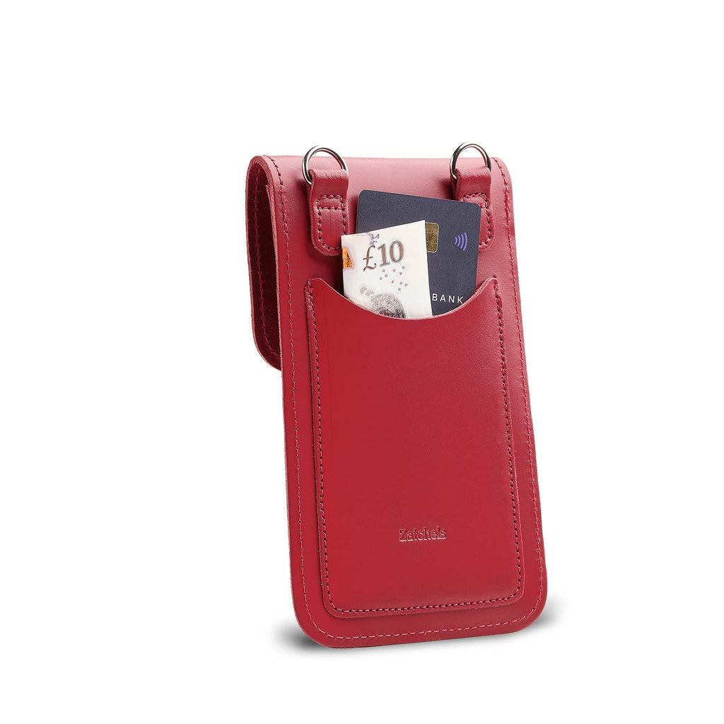 Handmade Leather Mobile Phone Pouch in Red