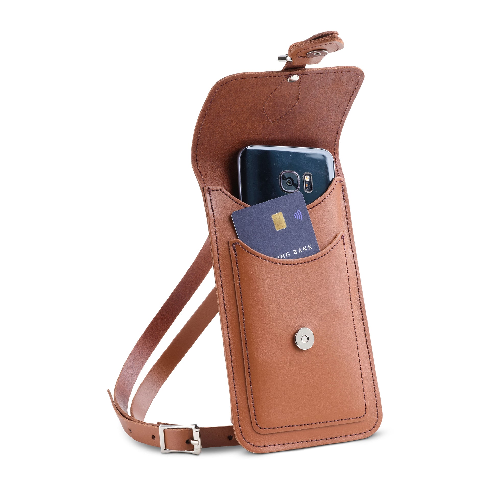 Handmade Leather Mobile Phone Pouch in Chestnut