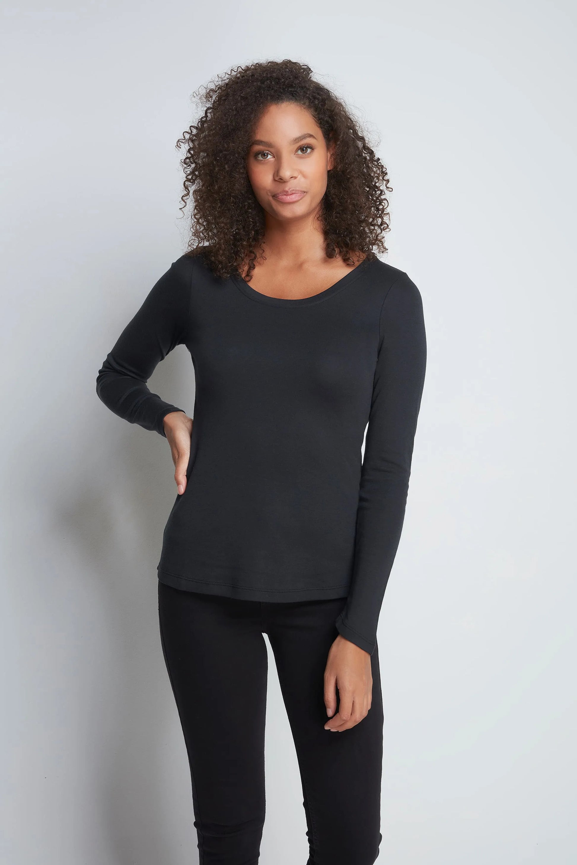 Long Sleeve Scoop Neck Cotton Modal Blend T-shirt