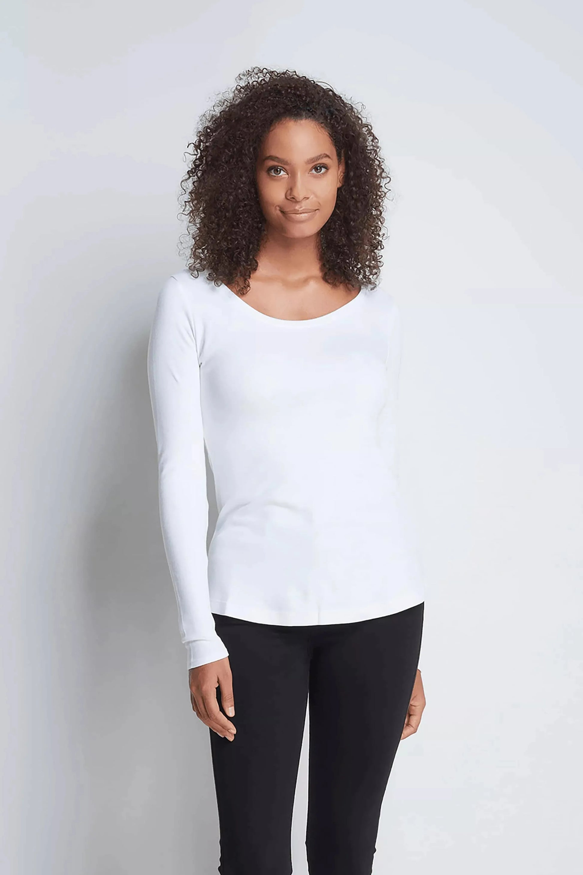 Long Sleeve Scoop Neck Cotton Modal Blend T-shirt