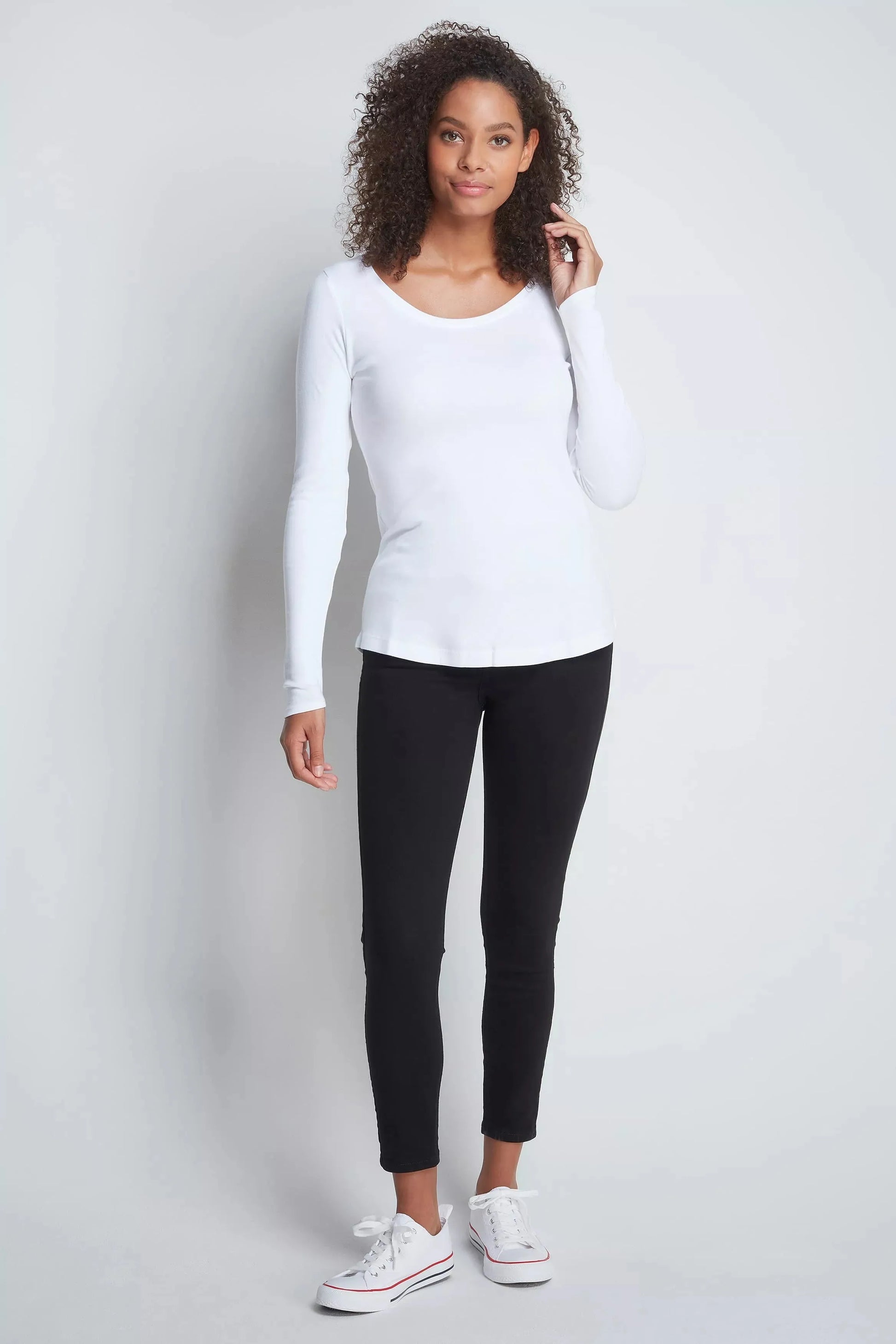 Long Sleeve Scoop Neck Cotton Modal Blend T-shirt
