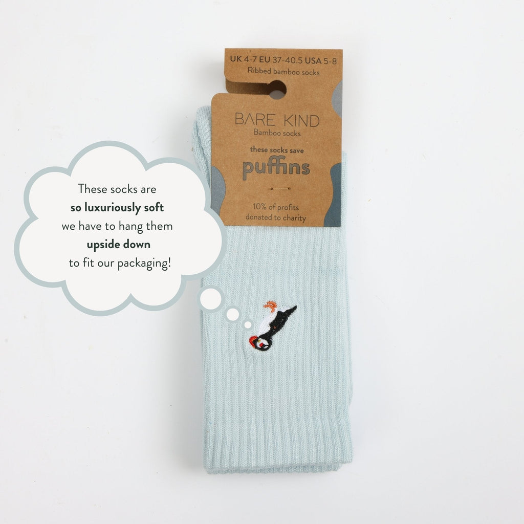 Save the Puffin Ribbed Bamboo Socks in Blue