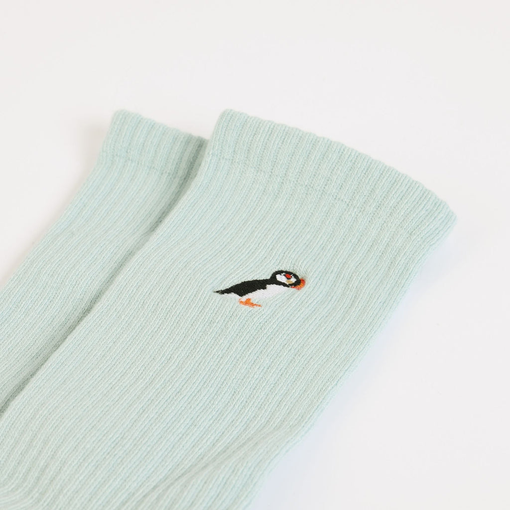 Save the Puffin Ribbed Bamboo Socks in Blue