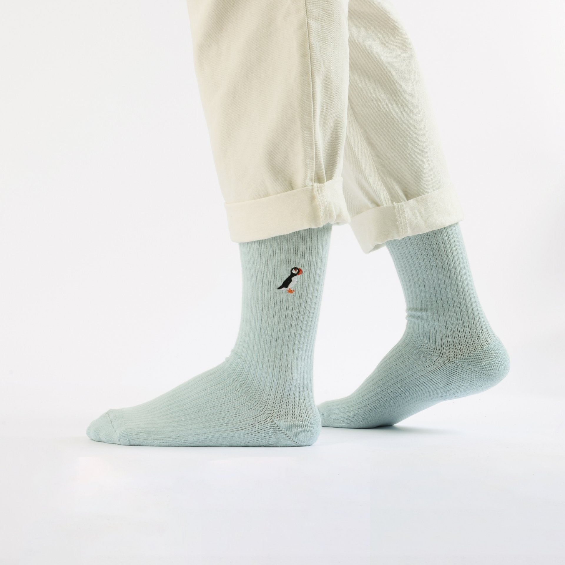 Save the Puffin Ribbed Bamboo Socks in Blue