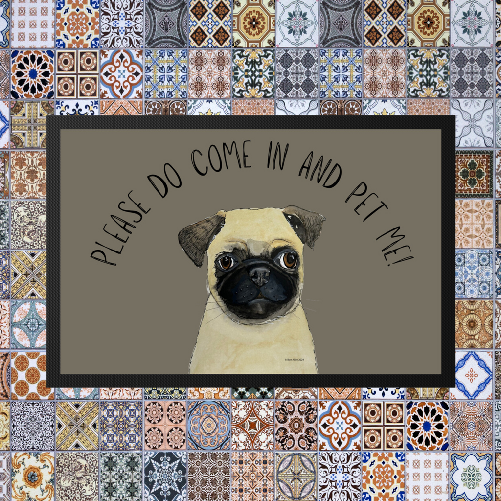Pug Welcome Mat Please Do Come In and Pet Me