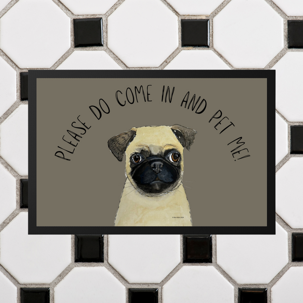 Pug Welcome Mat Please Do Come In and Pet Me
