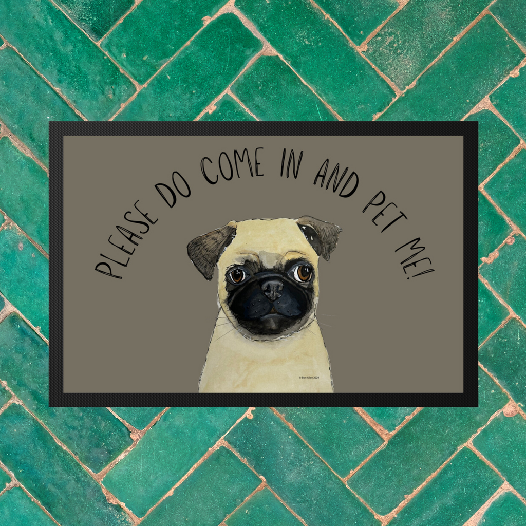 Pug Welcome Mat Please Do Come In and Pet Me
