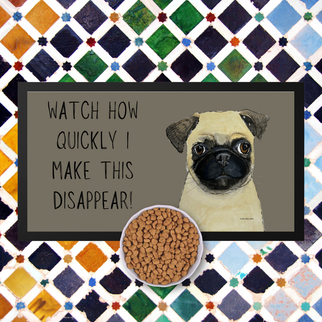 Pug Pet Bowl Mat for Messy Eaters