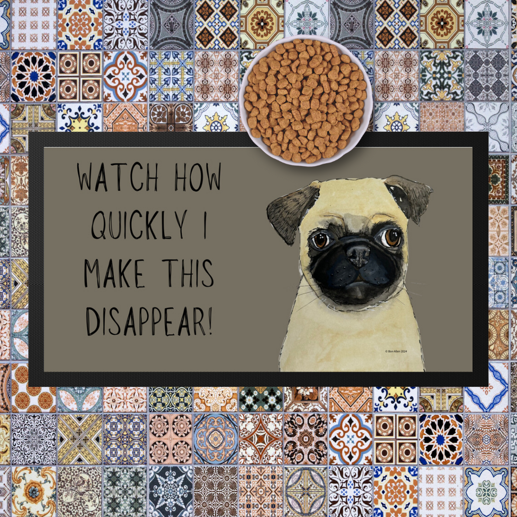 Pug Pet Bowl Mat for Messy Eaters