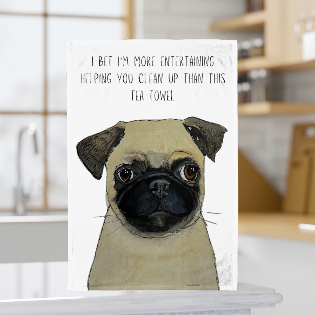 Pug Power Tea Towel in Teal