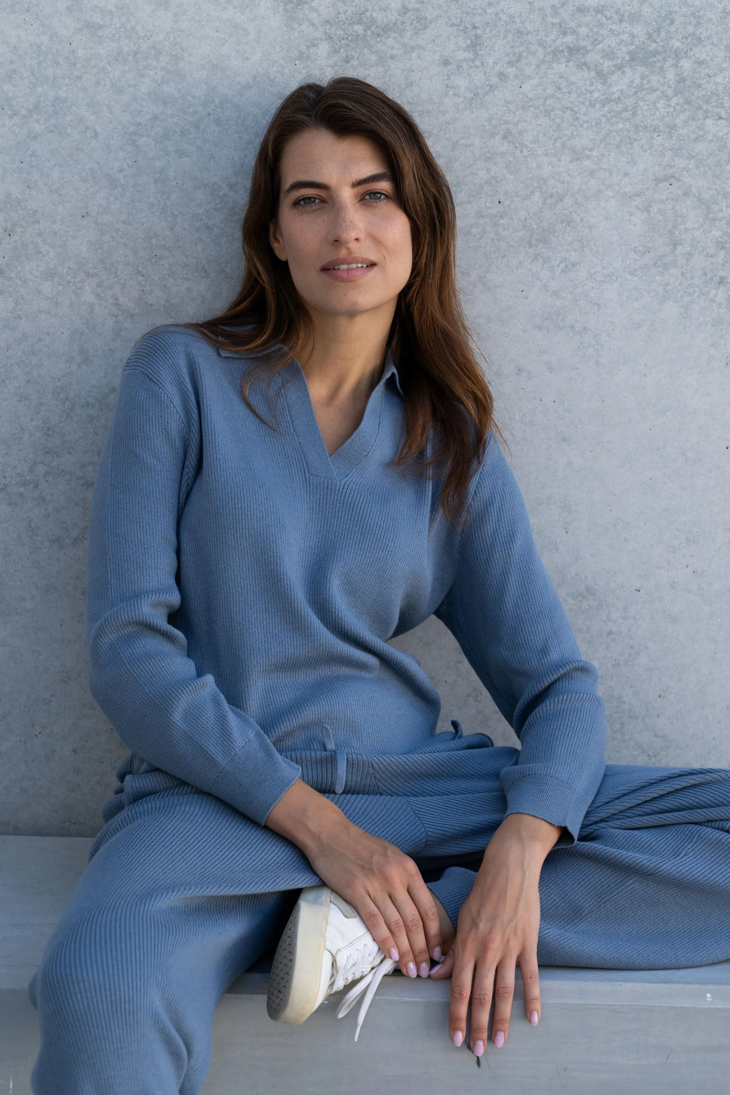 Ribbed Lounge Trousers in Pima Cotton and Baby Alpaca