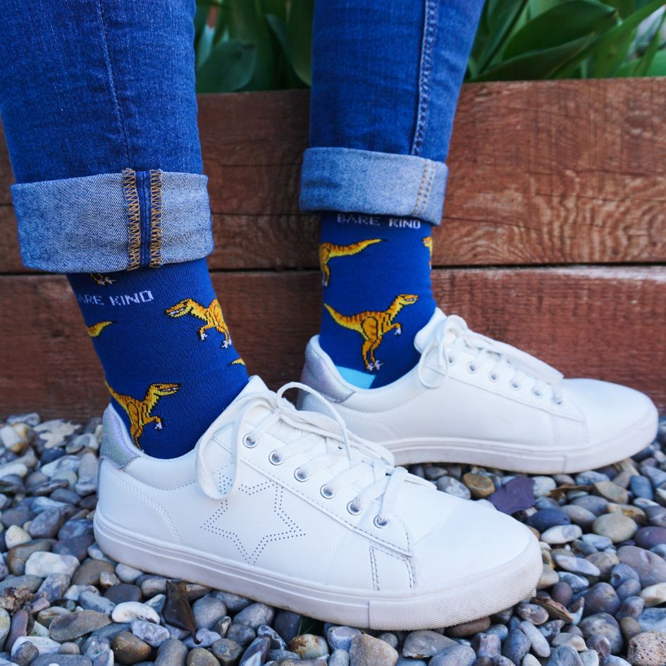 Save the Velociraptors Bamboo Socks in Navy