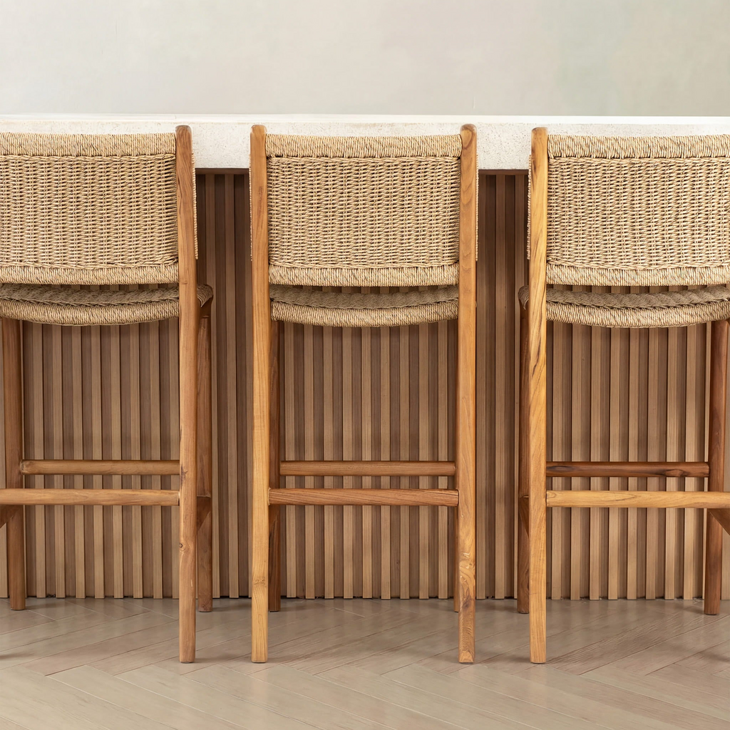 Zara Teak & Rattan Bar Stool (75cm Seat height)