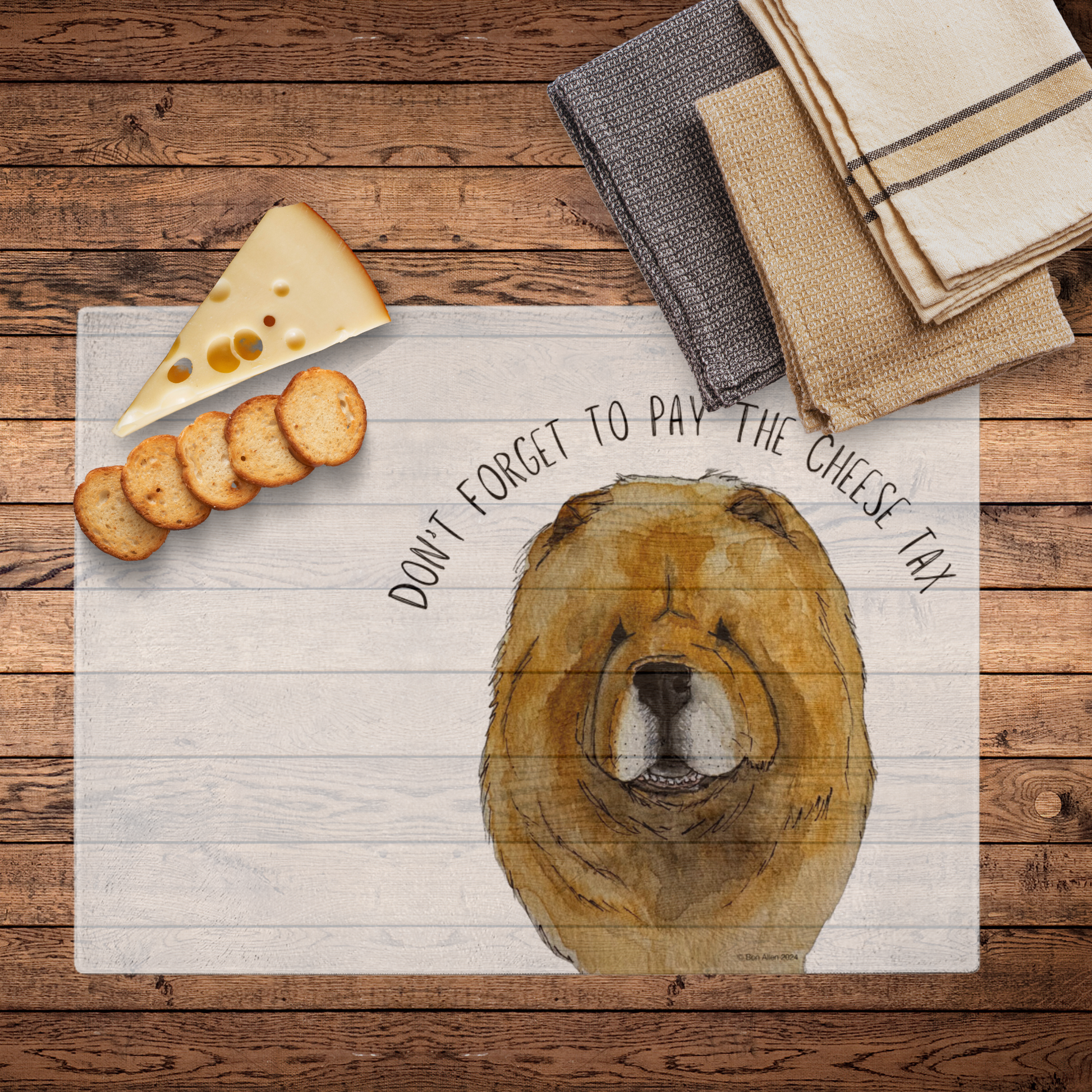 Red Chow Chow Cheese Tax Glass Chopping Board