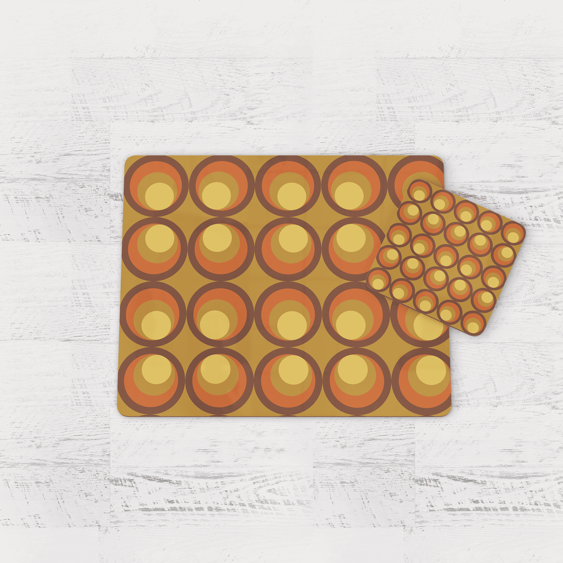 Brown and Orange Retro Geometric Placemats Set of 4 or 6