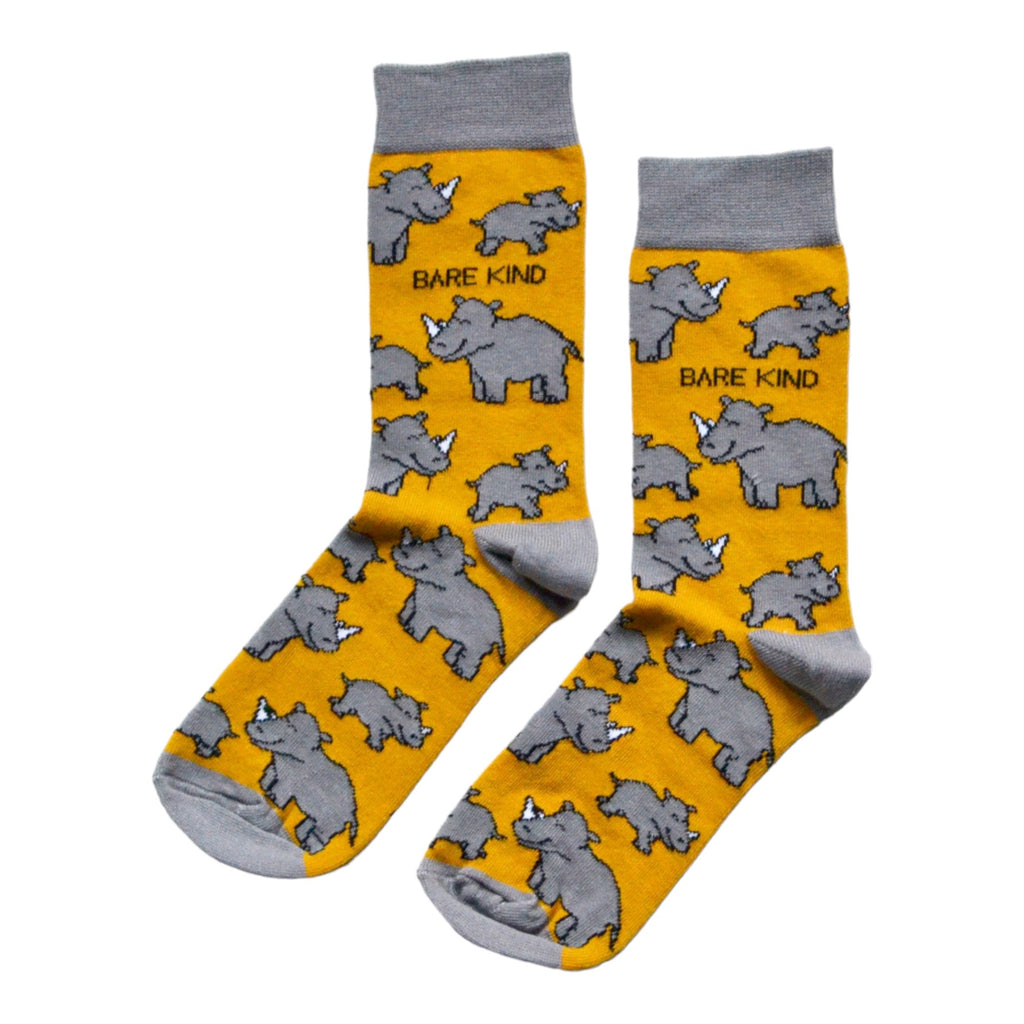 Save the Rhinos Bamboo Socks in Sunshine Yellow