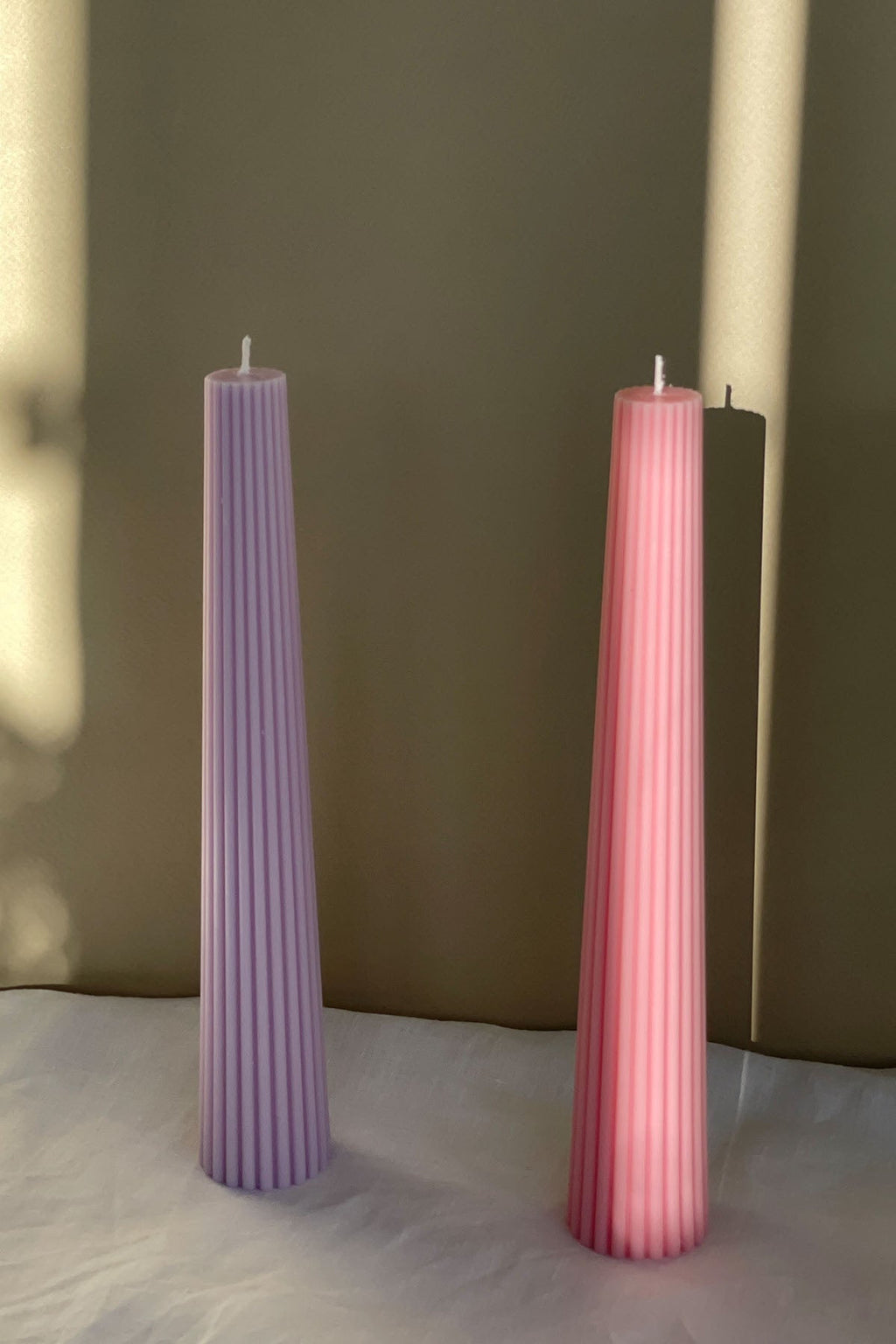 Ribbed Taper Candles in Neutral and Pastel
