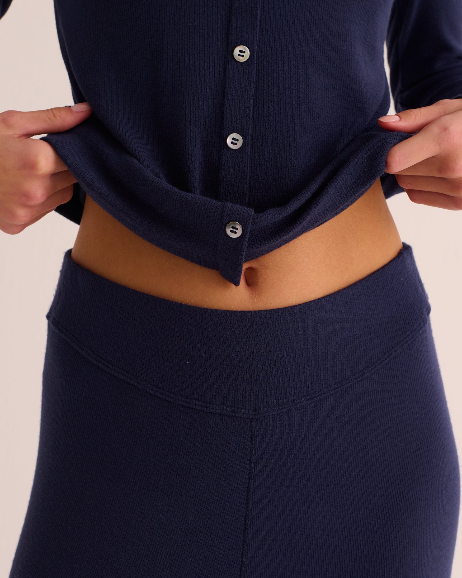 Navy Ribbed Soft Modal Jersey Cardigan and Wide Leg Joggers Set