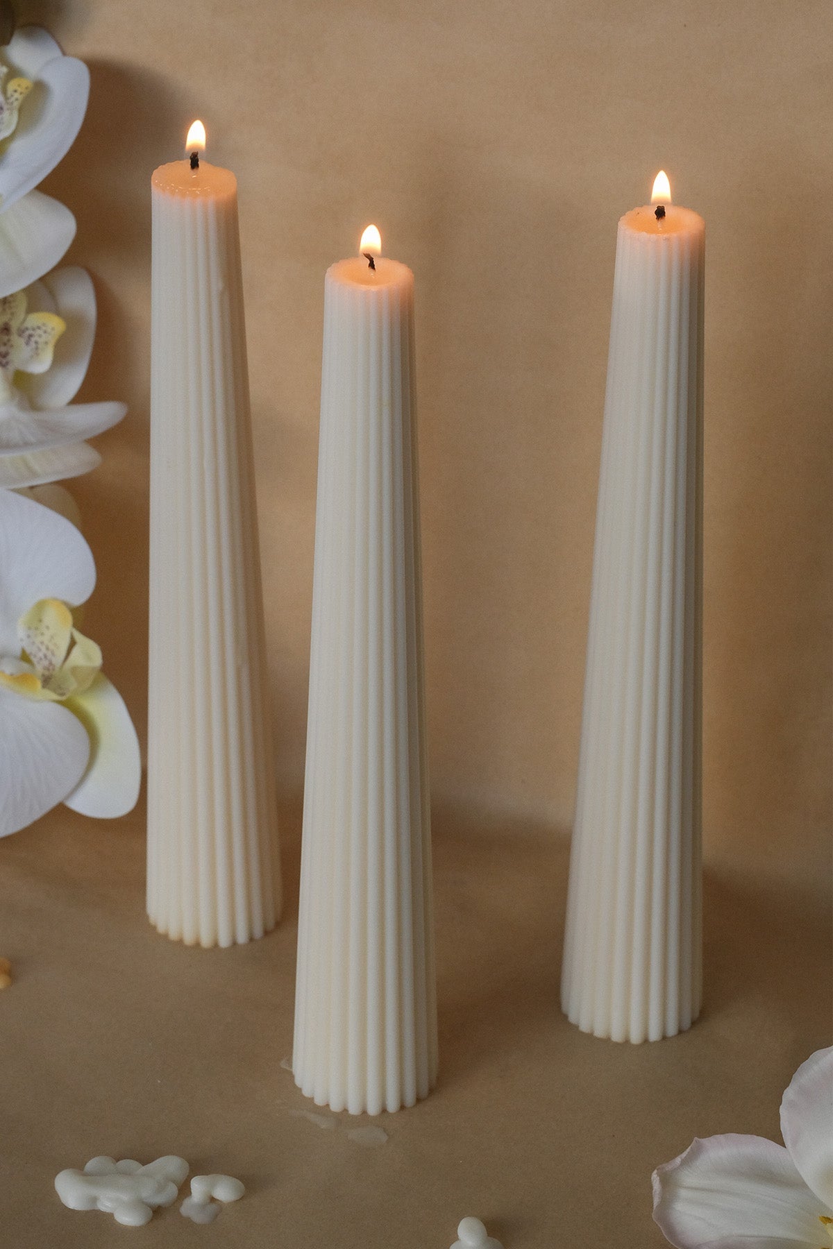 Ribbed Taper Candles in Neutral and Pastel