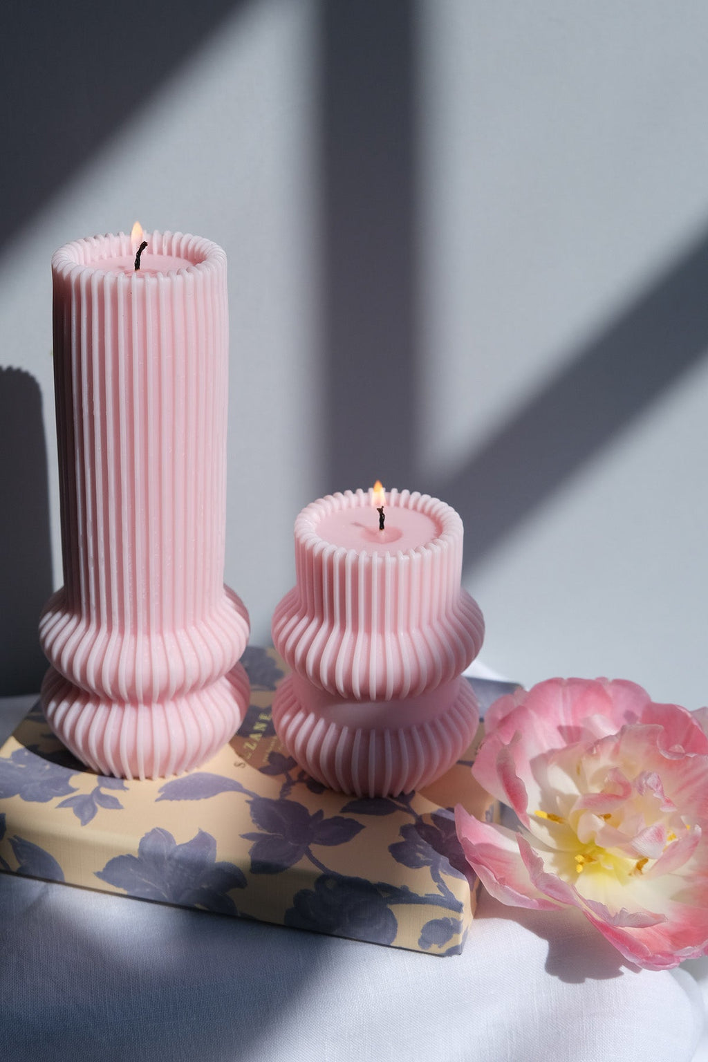 Striped Pillar Candle in Pastel Shades