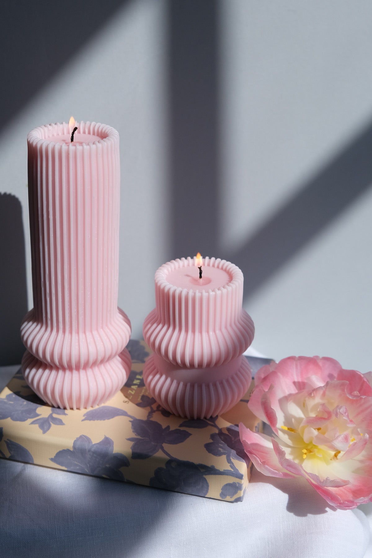 Striped Pillar Candle in Pastel Shades