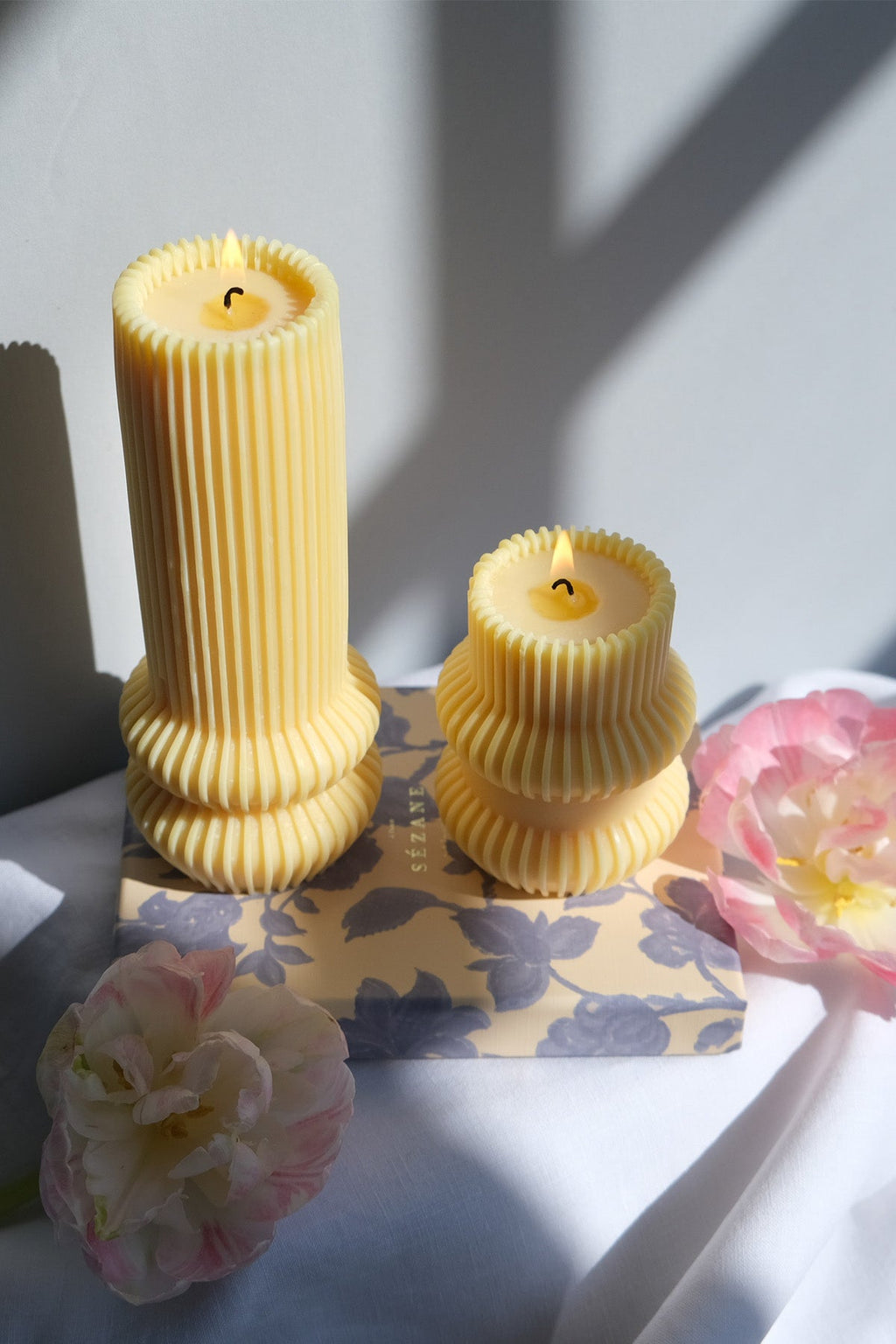Striped Pillar Candle in Pastel Shades