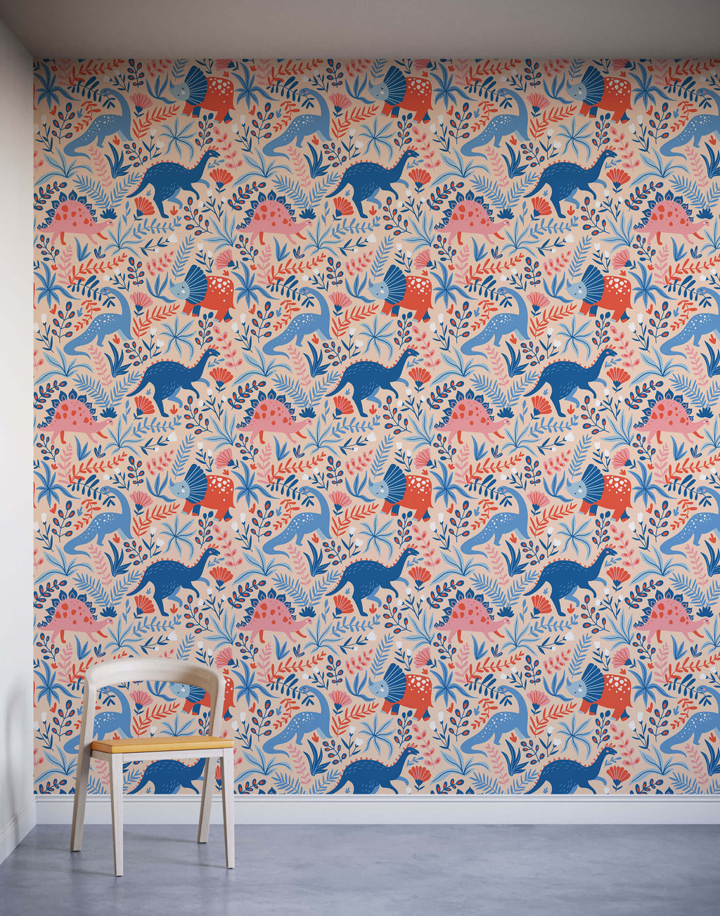 Roar Dinosaur Wallpaper with Botanicals