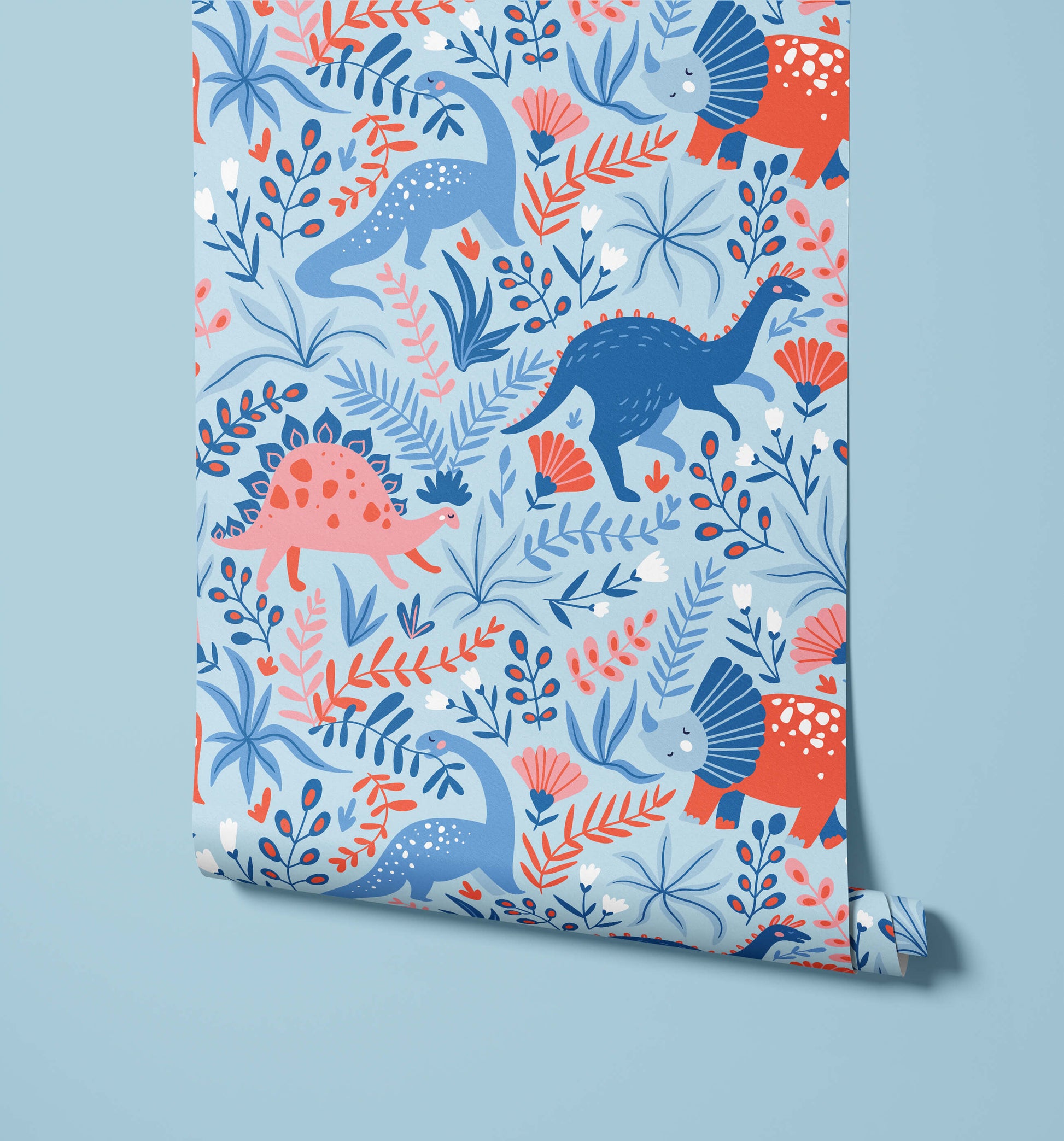 Roar Dinosaur Wallpaper with Botanicals