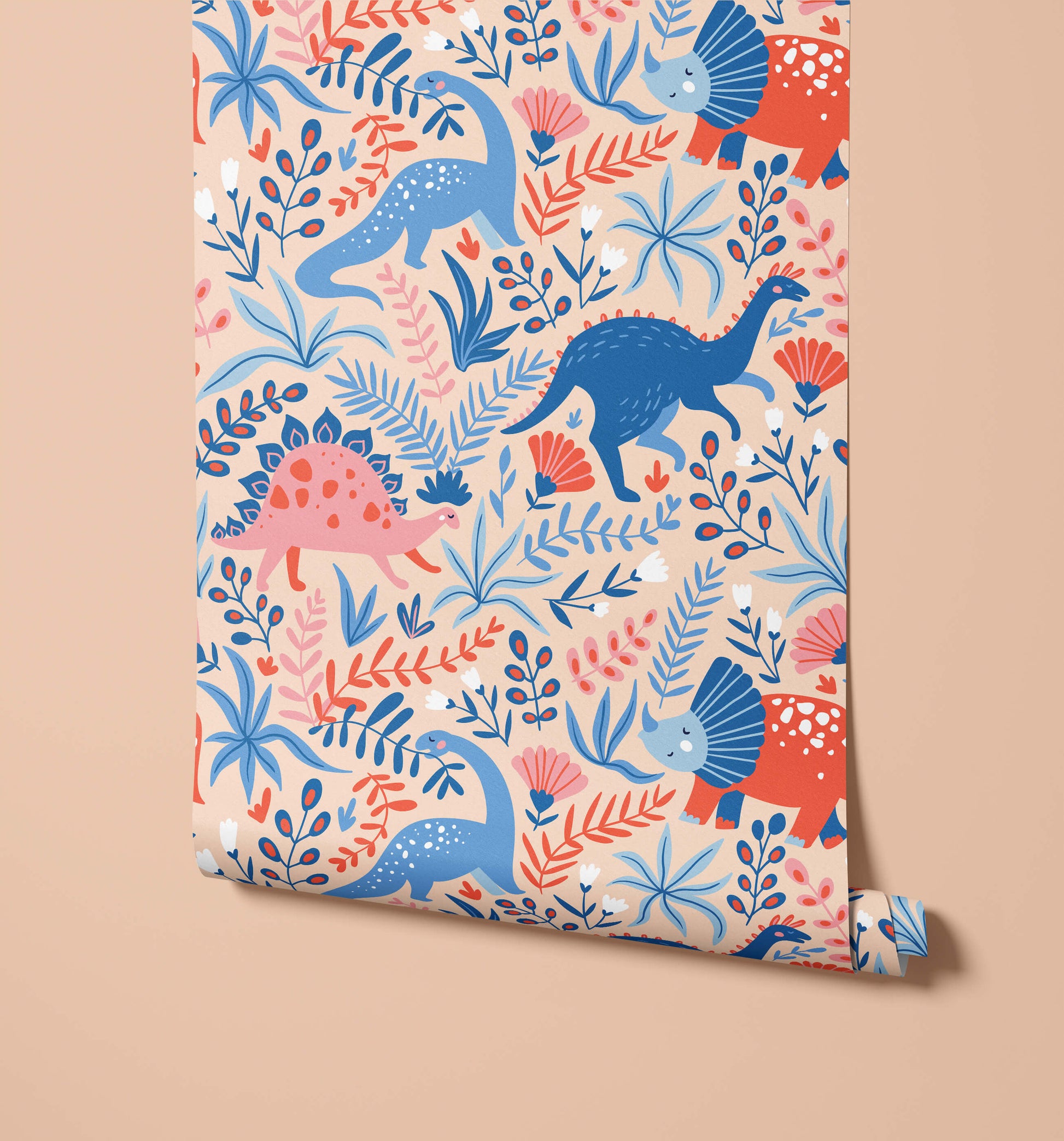 Roar Dinosaur Wallpaper with Botanicals