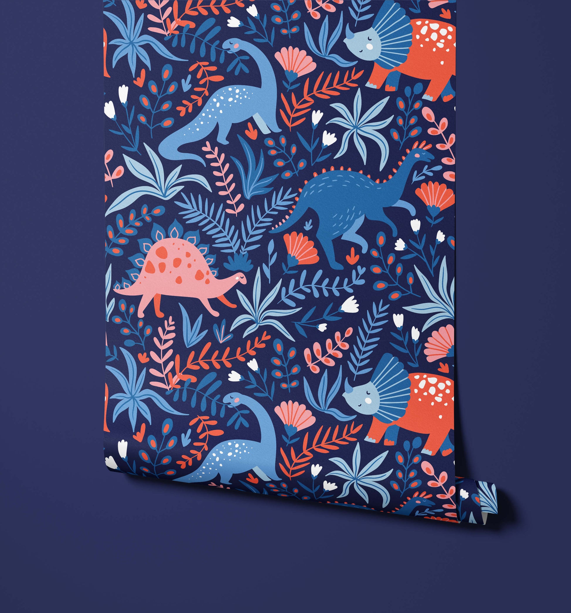 Roar Dinosaur Wallpaper with Botanicals