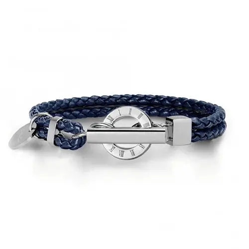 Roman Blue Leather Bracelet with Engraved Numerals